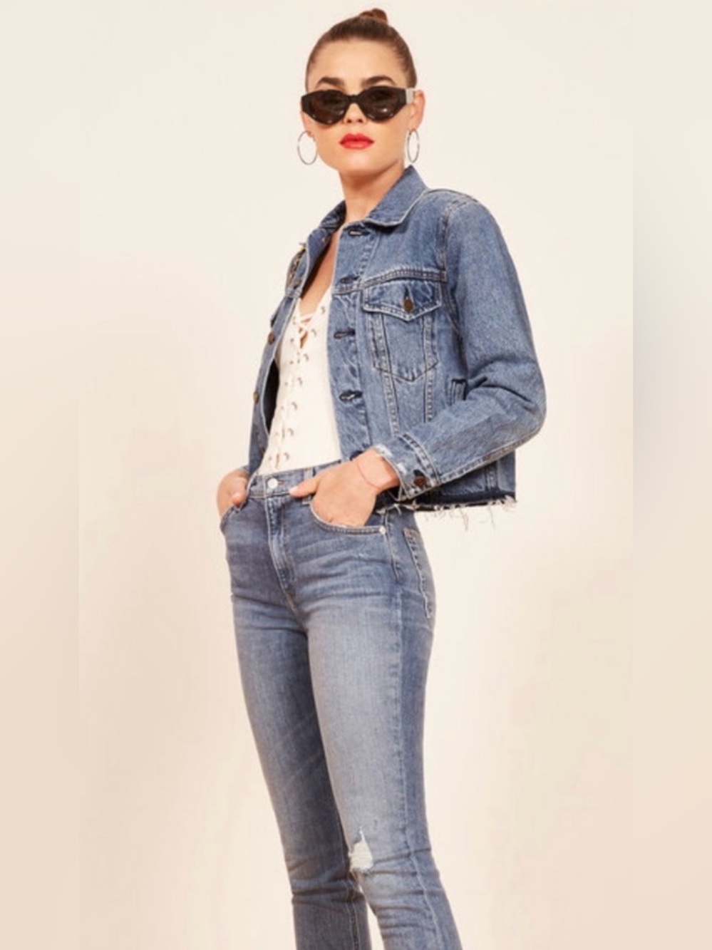 Reformation Jeans • Badlands Raw Edge Rigid Denim Jacket M